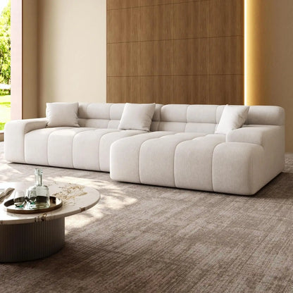 120" Tufted L-Shape Sectional Sofa Deep Seat Oversized Chaise Living Room White Customized