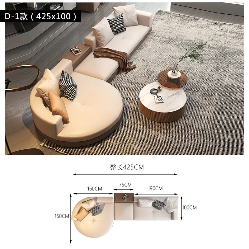 Leather combination, sofa, large flat-floor villa sofa, concubine arc high-end sofa