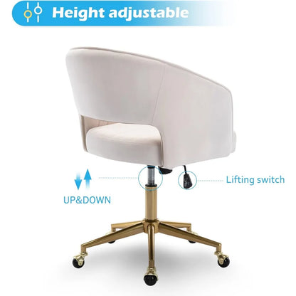 Home Office Chair Swivel Velvet Desk Chair Accent Armchair Upholstered Modern Tufted Chairs with Gold Base for Girls Women