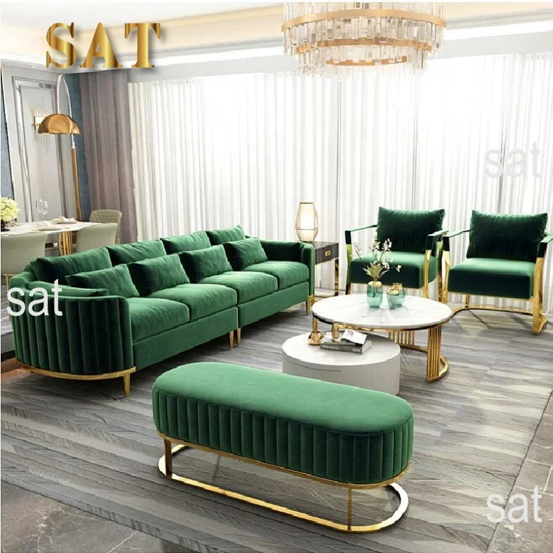 Luxury Couch Living Room Furniture Curved Vanity Home Fabric Sofa Set Gold Stainless Steel Leg Upholstery Velvet Sofas