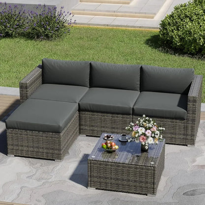 Five Piece Patio Set, Weather Resistant Rattan Sectional, Waterproof UV Protected Design, For Balcony And Garden Use