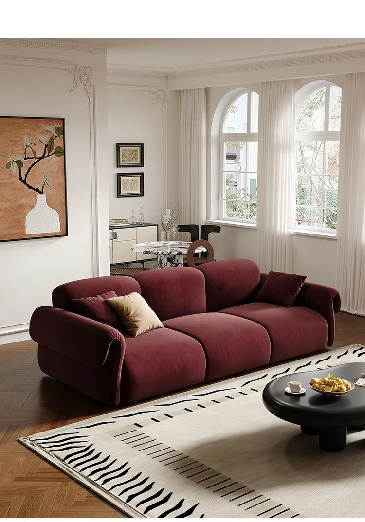 Small apartment sofa living room French retro cloud coffee table combination set green wind straight row fabric