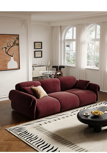 Small apartment sofa living room French retro cloud coffee table combination set green wind straight row fabric