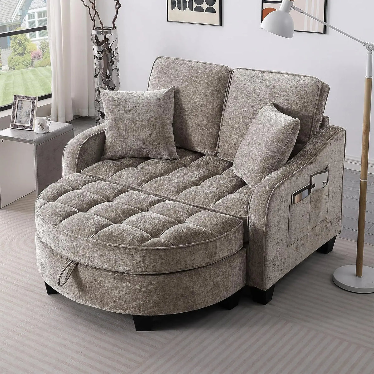 Oversized Curved Chaise Lounge Chair Indoor with Ottoman, 54.8
