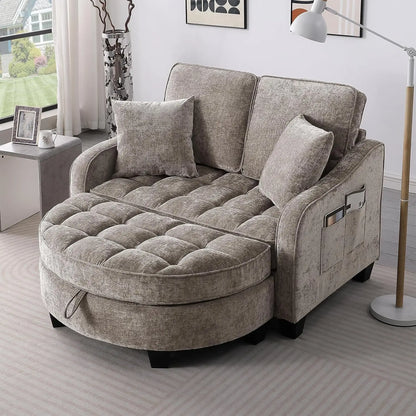 Oversized Curved Chaise Lounge Chair Indoor with Ottoman, 54.8" Cloud Reading Chair Soft Chenille Circle, Customized