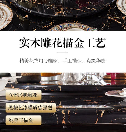 European marble dining table and chair combination American round table ebony French solid wood round home