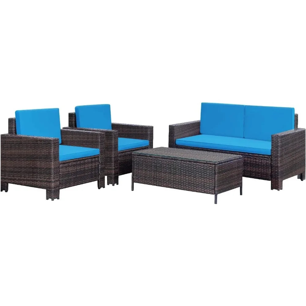 # l 4-piece courtyard furniture set, rattan chair and willow dialogue sofa set, suitable for outdoor, indoor, garden and balcony