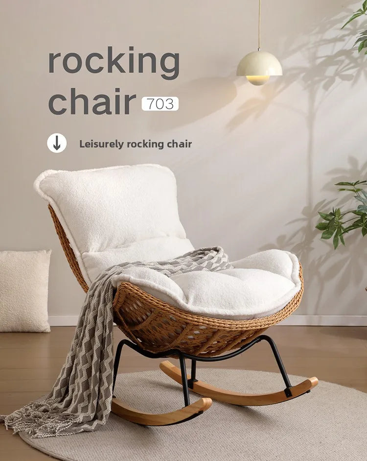 Modern Rocking Lounge Chair for Balcony Woven Rattan Lobster Chair Indoor Swing Seat Comfortable Single Sofa for Living Room