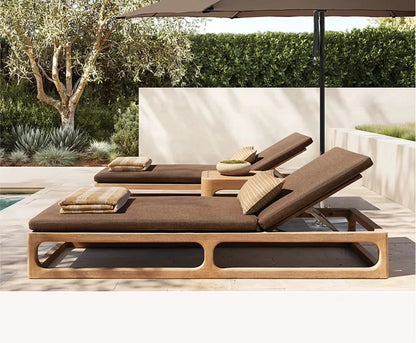 Modern style sun lounger for outdoor hollow solid wood sun lounger for swimming pool garden outdoor terrace