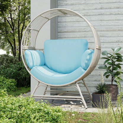 Wicker Round Egg Chair, Oversized Outdoor Lounger For Patio, W/ 4 Cushions, Steel Frame, 330lbs, Rattan Moon Chair