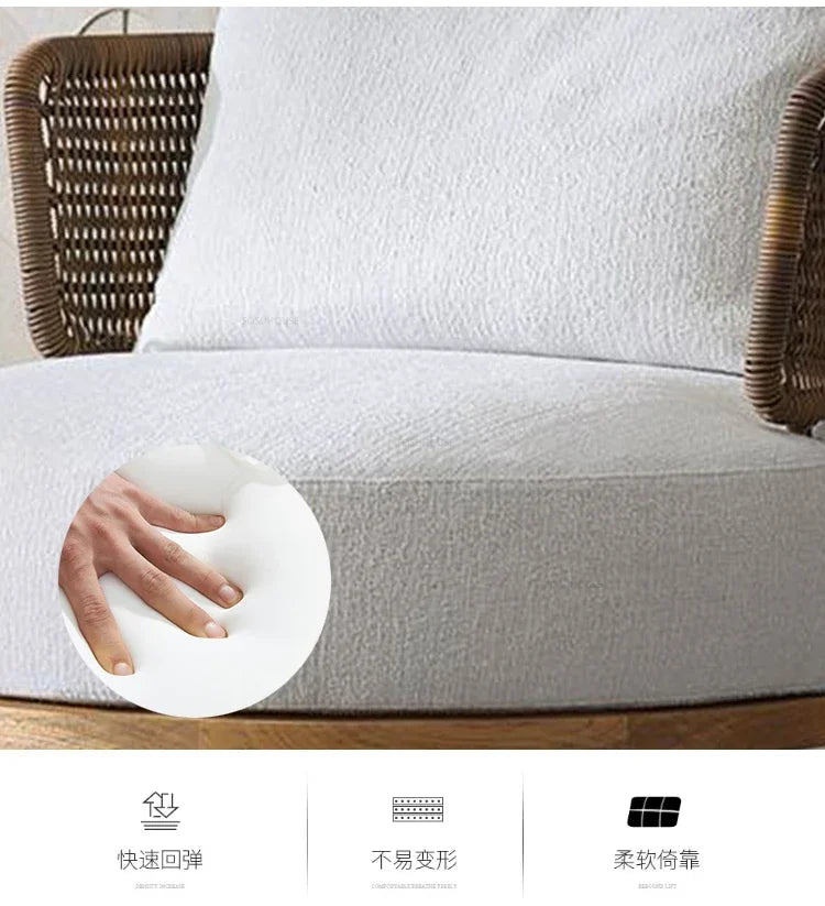 Solid Wood Rattan Sofa Home Leisure Patio Furniture B&B Villa Nordic Sofa Chair Combination Luxury Outdoor Garden Furniture Sets