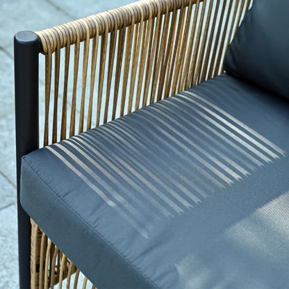New Comming Outdoor PE Brown Wicker 2Seats Sofa With Grey Cushion And Table Set The Fabric Uses Polyester Material Black Brown