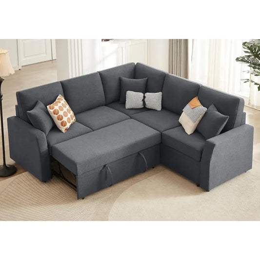 Sofa Bed, 85 Inch Reversible L Shape Couch with Pull Out Bed & Storage Seat,