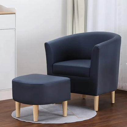 Leather Chair, Accent Chair Mid Century Modern with Ottoman Faux Barrel Comfy Armchair Upholstered Club Tub Round Arms for Livin