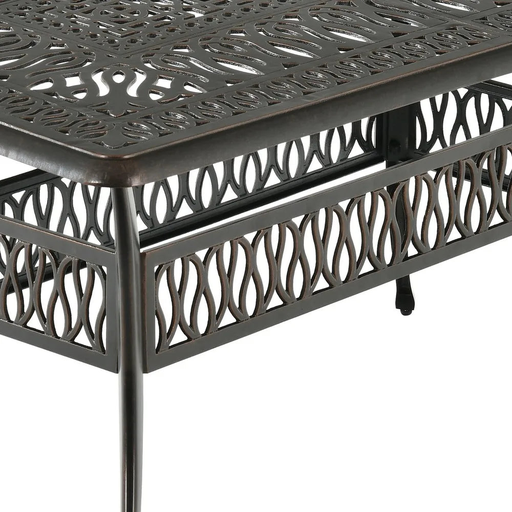 59'' Cast Aluminum Outdoor Patio Dining Table for 6-8 Person with Umbrella Hole