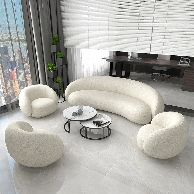 &Modern Villa Living Room Single Three Person Sofa Set Household Beige Lamb Fabric Cashew Nut Arc Creative Sofa