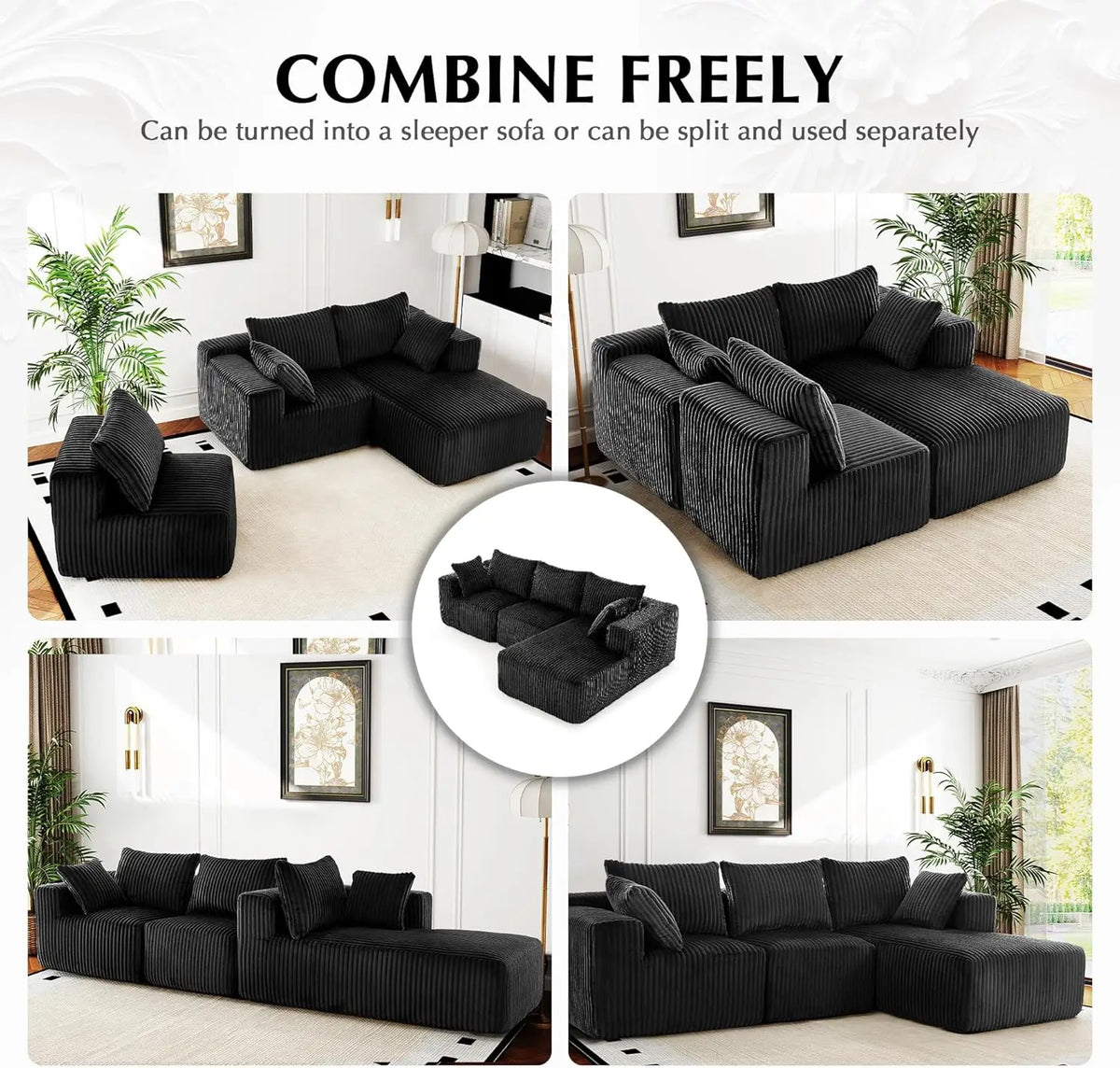 Modular Sectional Sofa for Living Room L Shaped Boneless Couch, Sofa Bed Memory Foam Couches with Chaise