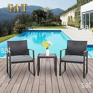 t Outdoor Patio Furniture Set, Modern Wicker Bistro Set, Conversation Rattan Chair of 2 with Coffee Table