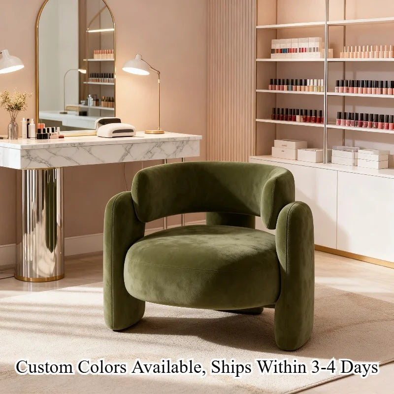 72×65×70cm Light Luxury Frosted Velvet Single Sofa Curved Design Solid Wood Frame Living Room Bedroom Comfort Leisure Chair
