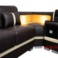 Minimalist Leather Sectional Sofa Set with Storage, Glass Coffee Table & TV Stand for Living Room