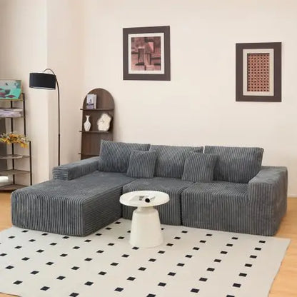 Modern Minimalist Sectional Sofa: L-Shape Cloud Couch with Deep Seats Right Chaise - Black