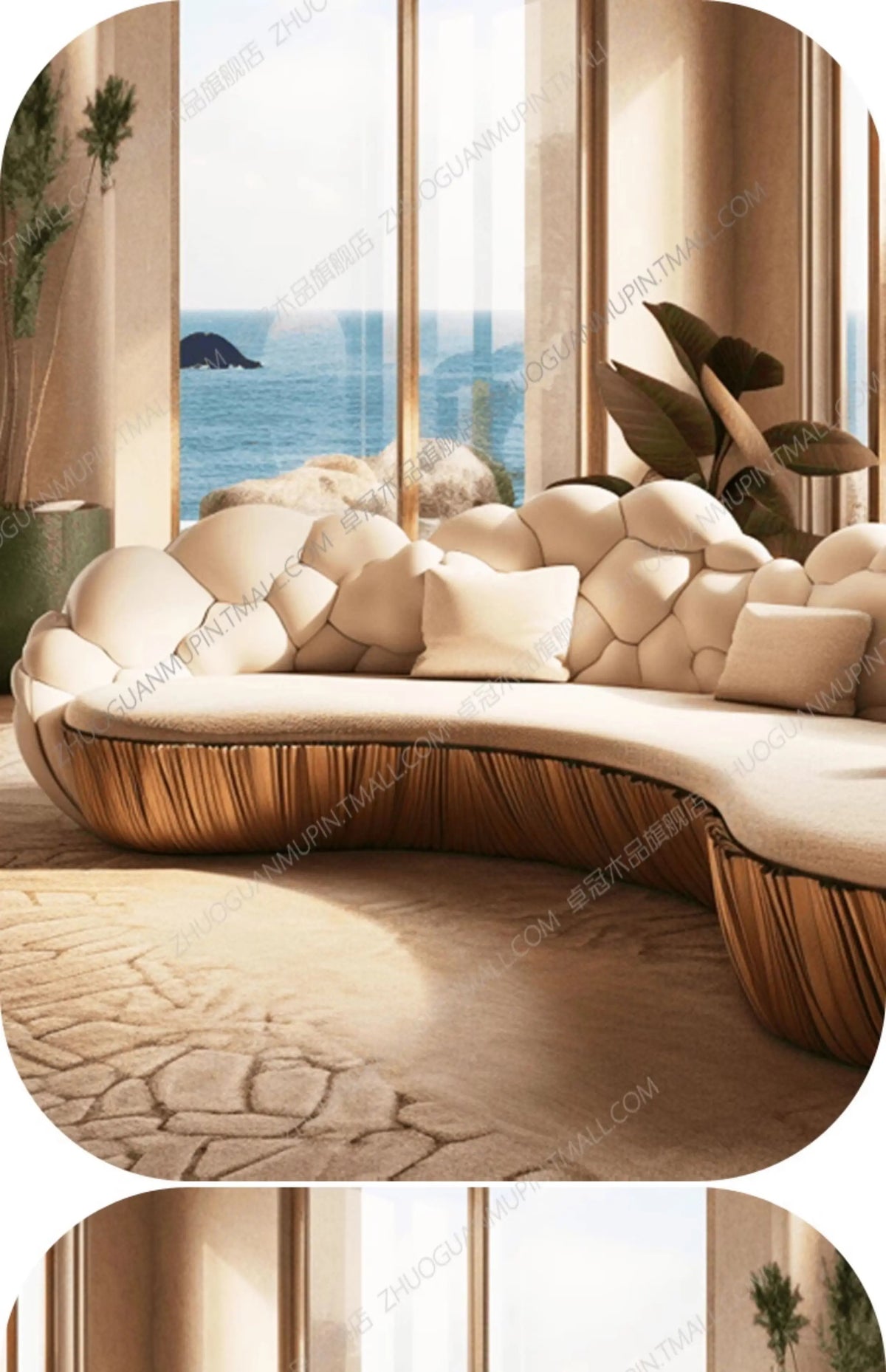 SM French Light Luxury Semi-circular Curved Villa Living Room Creative Sofa Cream Special-shaped Solid Wood