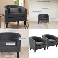 Modern Tub Club Chair, Upholstered Armchair with Gold Nail Head Trim and Black Legs for Living Room