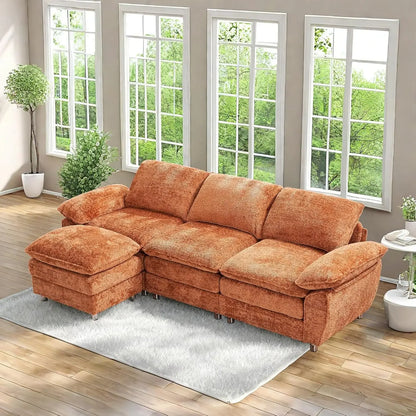 101.6" Modular sectional Chenille Sofa, Modern Dark 3-Seater Cloud Sofa with Ottoman