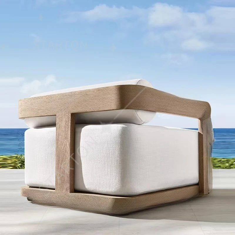 Contemporary Style Comfortable Teak Wood Garden Furniture Set Modern Outdoor Patio Conversation Sofa with Fire Pit