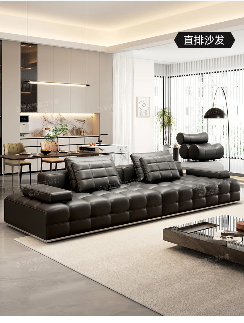 Lawrence leather sofa full green leather living room 2025 new minimalist straight row