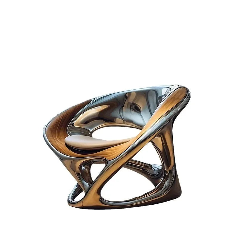 Leisure chair living room balcony single sofa, modern negotiation chair bright hollow electroplating chair