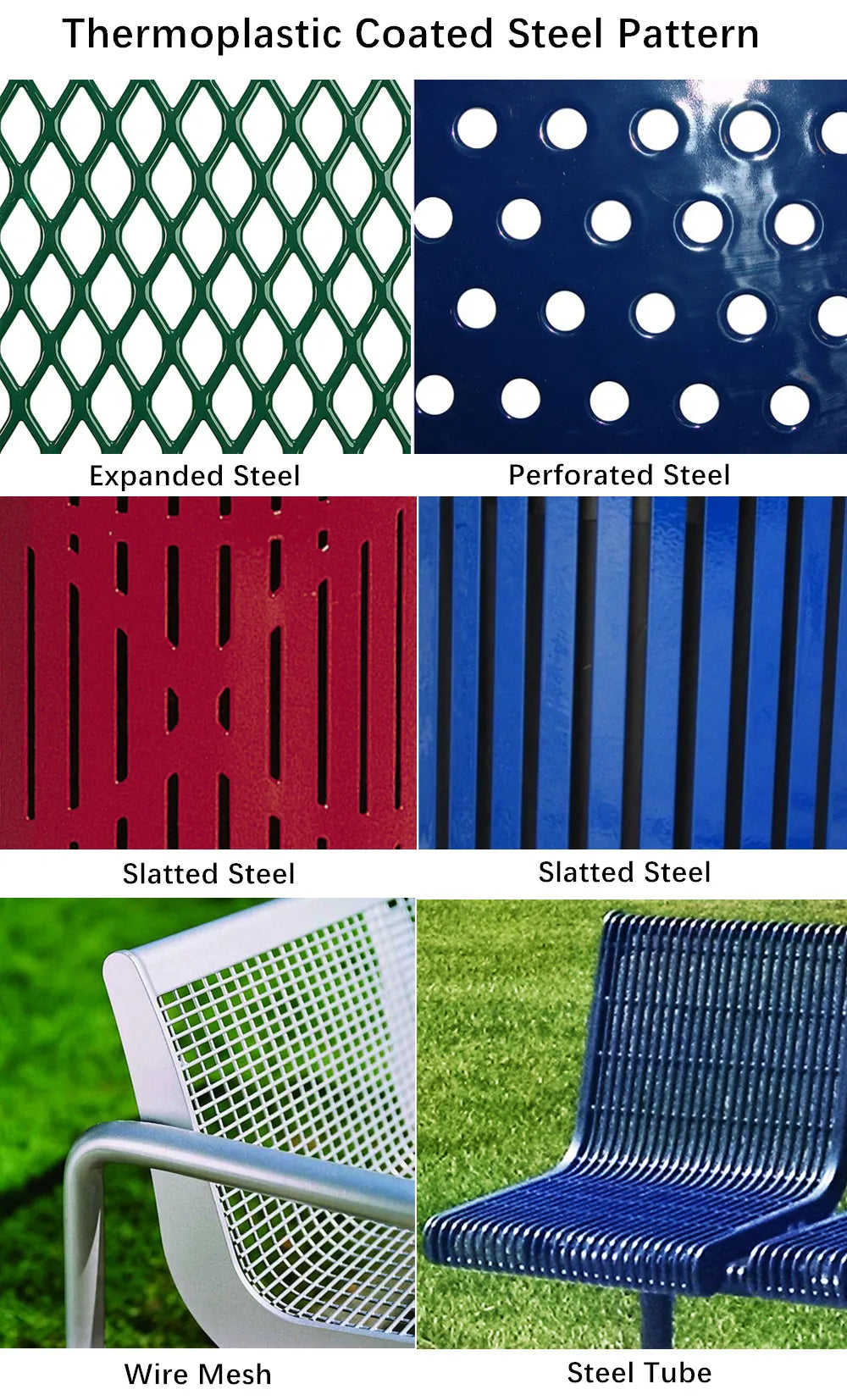 Outdoor Furniture Powder Coated Slatted Steel Bench Seat Outside Park Metal Seating Bench Garden Rustic Sitting Chair Bench