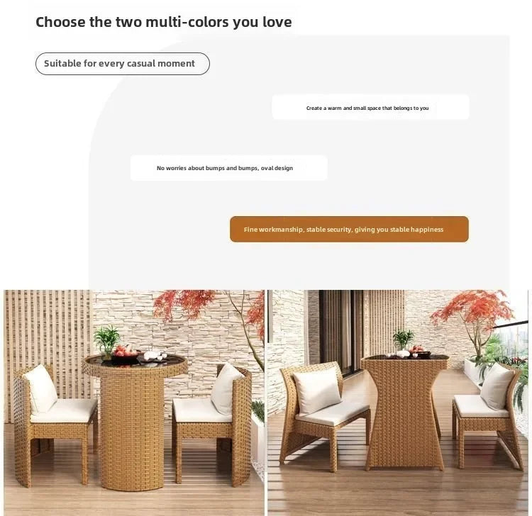 Balcony courtyard leisure table and chair combination rattan chair three piece set tea imitation rattan chair tea table