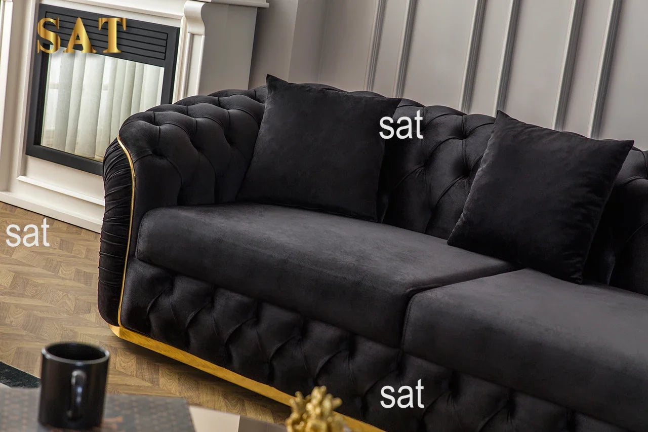 Machine High Quality Luxury Living Room Sofa Set Gold Stainless Steel Lounge Sofa Velvet 2-3 Seater Couch