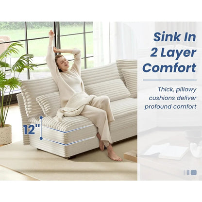 102" Luxury 5-Seater Sectional Couch – L-Shaped Corner Oversized Corduroy Cloud Sofa with 2-Layer Cushions for Living Room