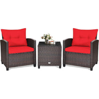 3 Piece Patio Furniture Set, Outdoor Conversation Set with Washable Cushions & Tempered Glass Tabletop, PE Rattan Wicker Bistro