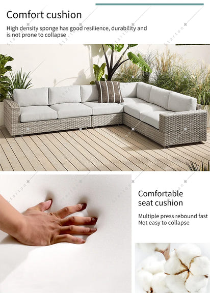 Rattan Furniture Modern Style L Shape Patio Outdoor Sofa Garden Rattan Wicker Furniture Lounge Sets