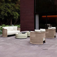 Retro Rattan Outdoor Sofas Luxury Garden Furniture Leisure Home Balcony Patio Set Rainproof and Sunproof Nordic Rope Sofa Chair