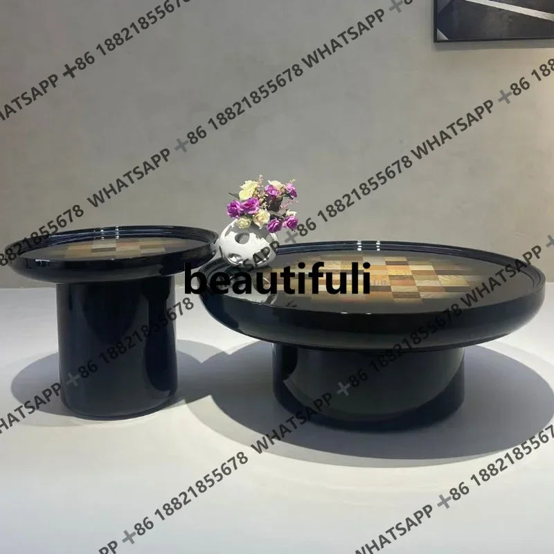 Italian minimalist creative round coffee table coffee table household light luxury negotiation table H