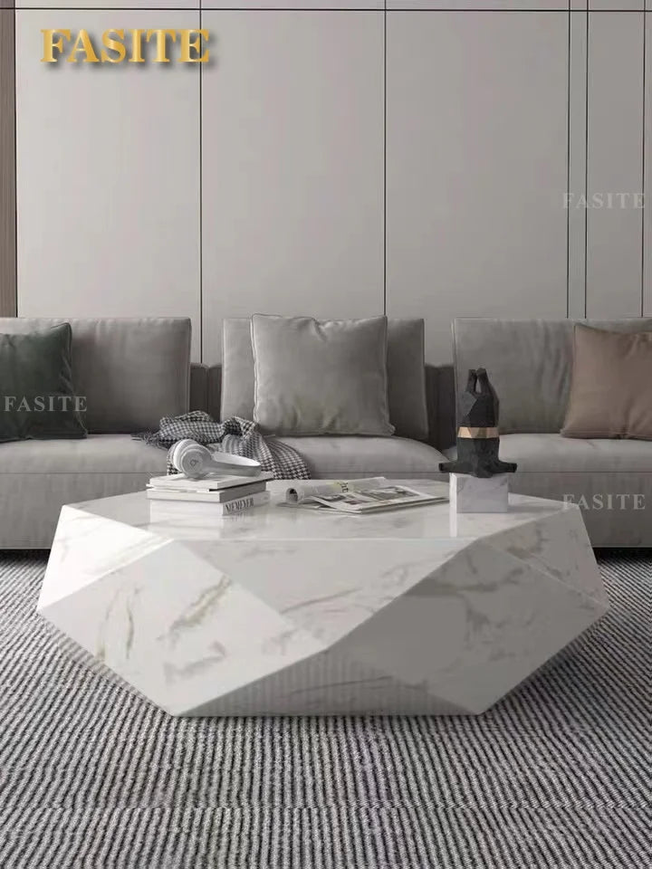 Postmodern tea table simple polygonal tea table Amazon green Italian light luxury rock slab special-shaped coffee table designer