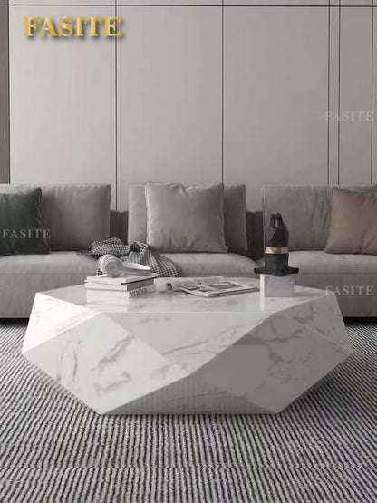 Postmodern tea table simple polygonal tea table Amazon green Italian light luxury rock slab special-shaped coffee table designer