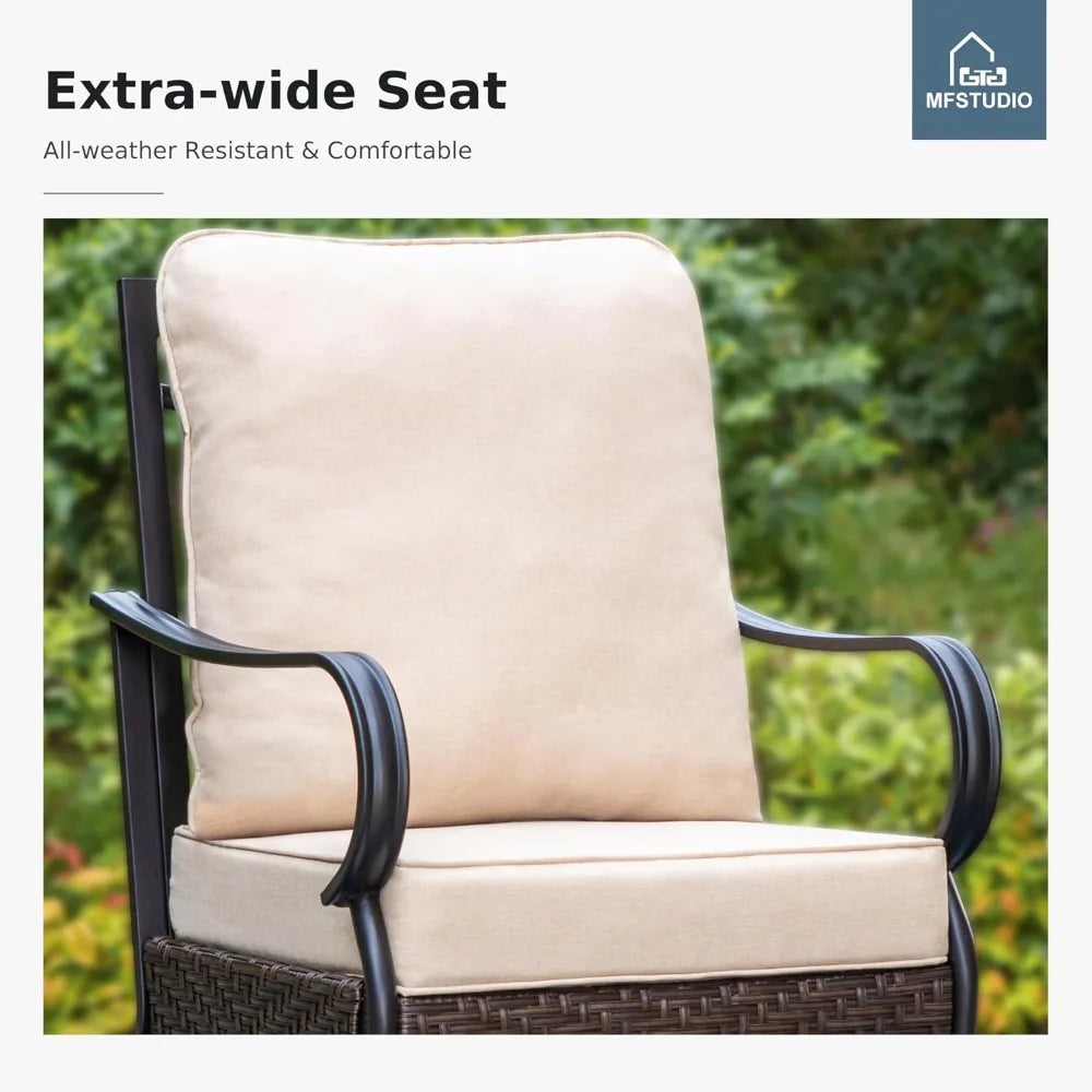 Patio Dining Chairs Set of 2 - Metal Wicker with Cushioned Seats and Armrests for Outdoor Use