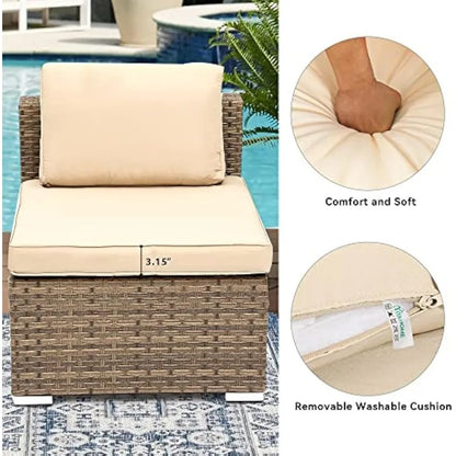 Outdoor Patio Wicker Daybed Furniture Set with Retractable Canopy Storable Side Table and Soft Cushions for Relaxing in Your Ba