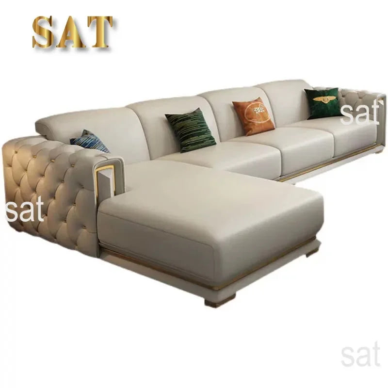 mHigh-end Stainless Steel And Titanium Edge Sofa Set Living Room Furniture Sponge Leather L Shape Sofas l