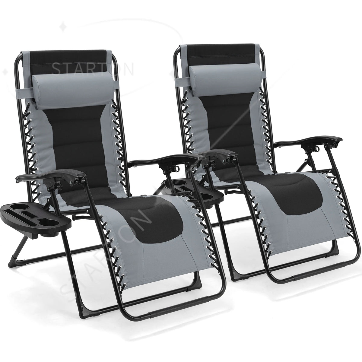 160kg Outdoor Folding Lounge Chair  Patio Chaise Lounge Recliner Adjustable Headrest &Cup Holder Outside Reclining