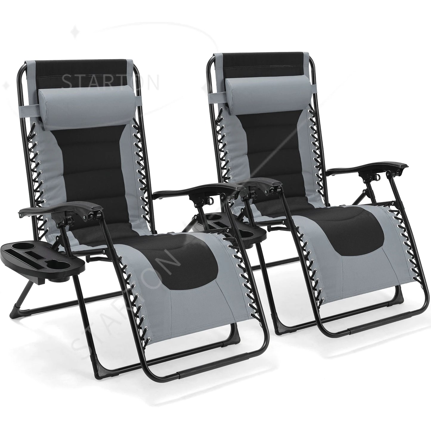 160kg Outdoor Folding Lounge Chair  Patio Chaise Lounge Recliner Adjustable Headrest &Cup Holder Outside Reclining