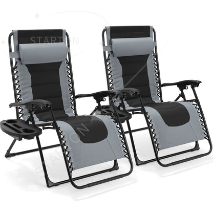 160kg Outdoor Folding Lounge Chair  Patio Chaise Lounge Recliner Adjustable Headrest &Cup Holder Outside Reclining
