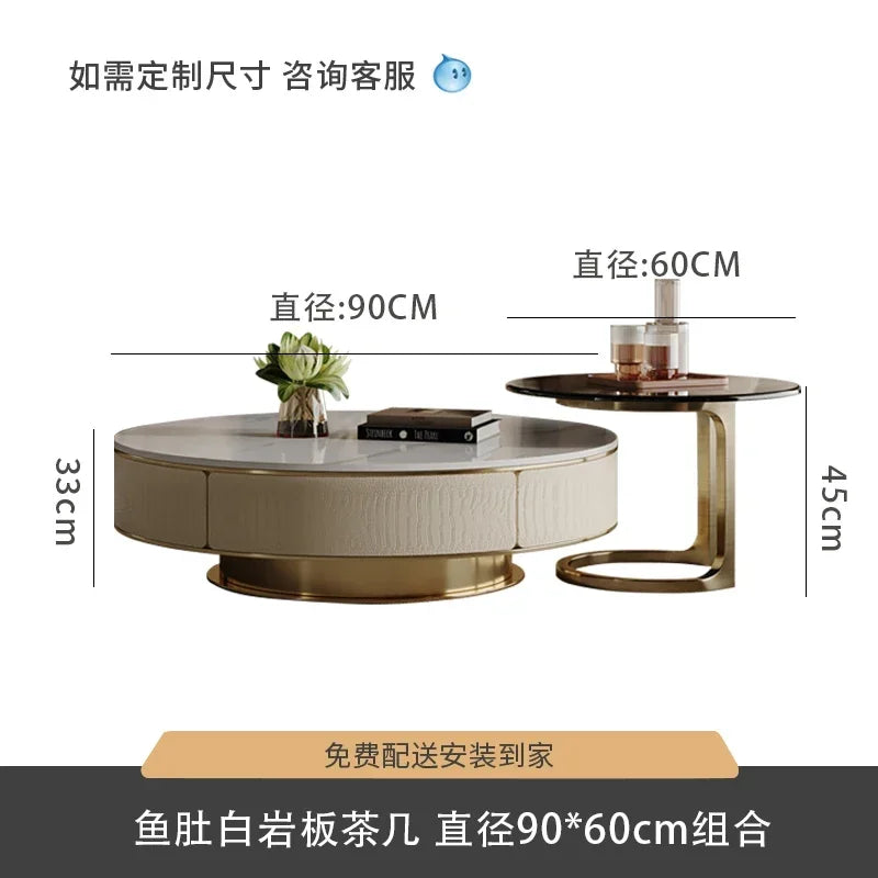 A163 Italian Light Luxury Stainless Steel round Living Room Home Coffee Table Modern Side Table