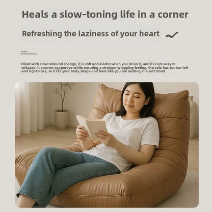 Single sofa living room bedroom lazy fabric leather leisure chair small apartment cream wind