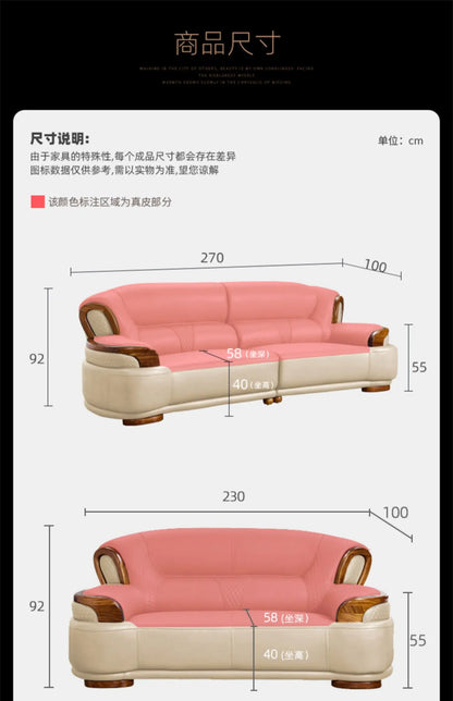 A38 Leather Sofa Luxury Villa Living Room New Chinese Style First Layer Cowhide European Solid Wood Home